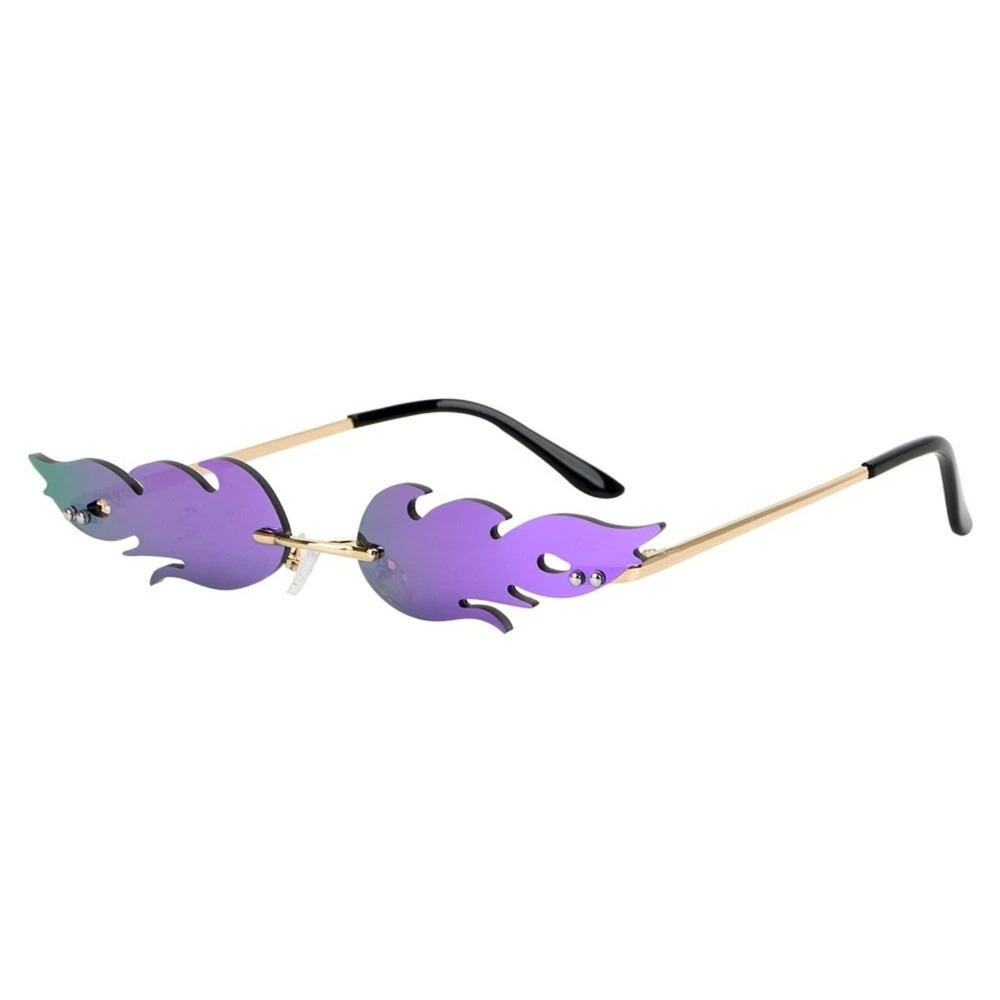 Flame Sunglasses Unisex OS Purple New Rimless Fire Shape Gold Metal Festival